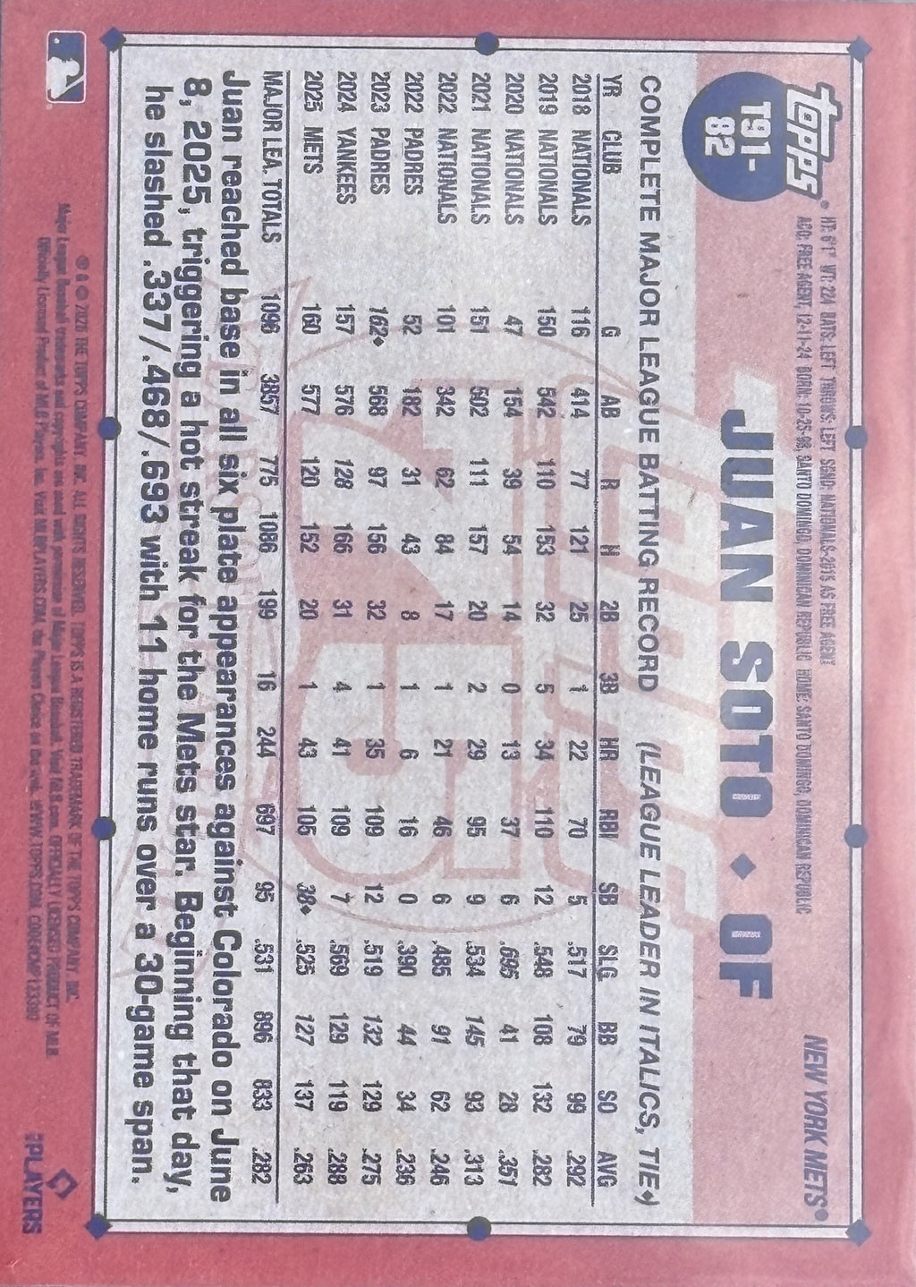 2026 Topps series one Juan Soto Numero 23/99