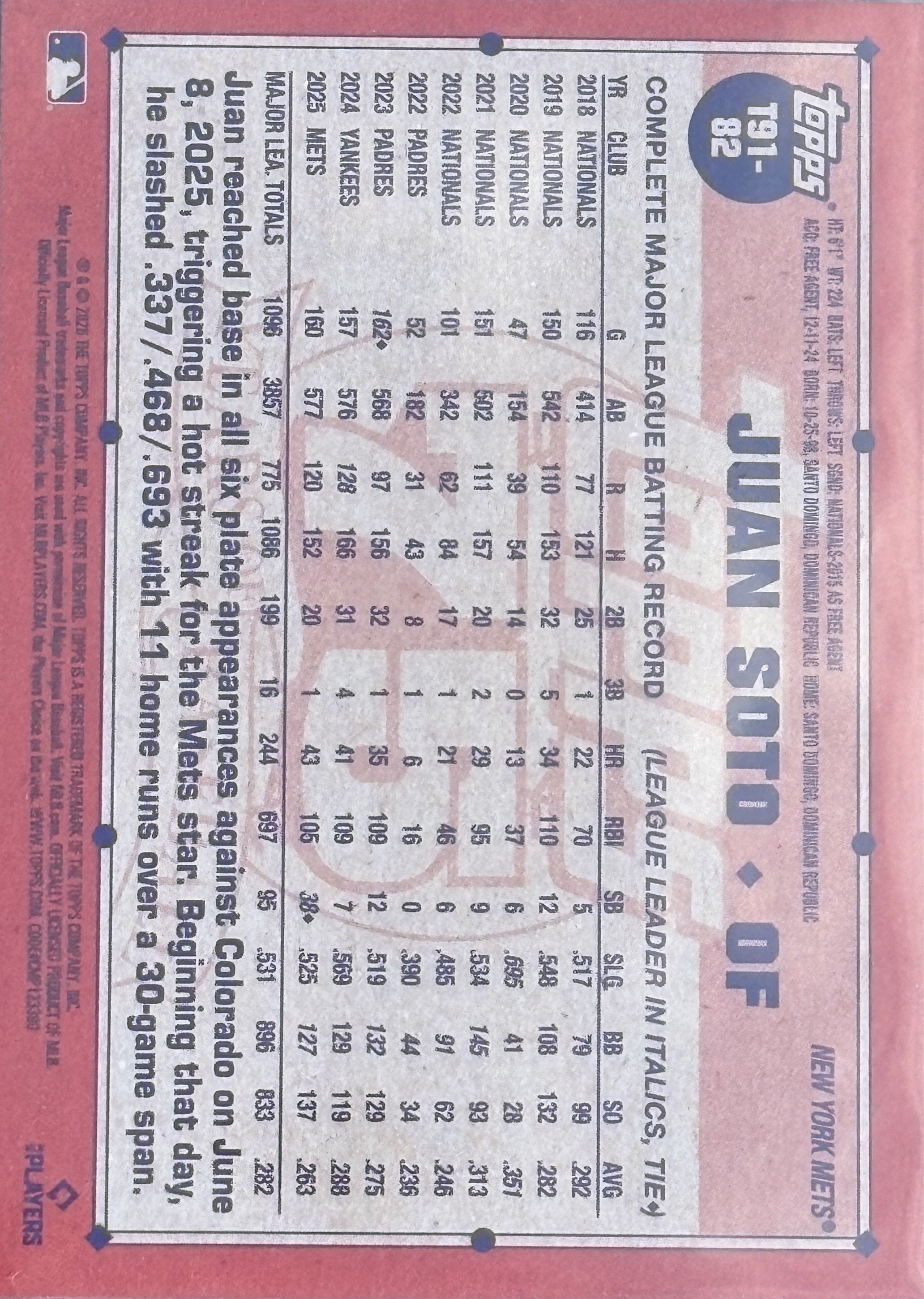 2026 Topps series one Juan Soto Numero 23/99